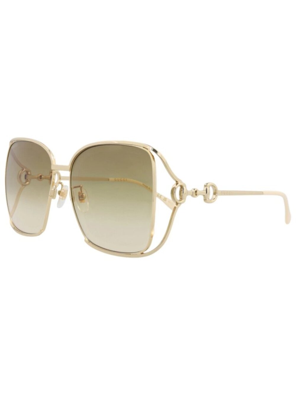 New Gucci Women's Sunglasses Square Rectangle Metal Frame Gold Gold Brown
